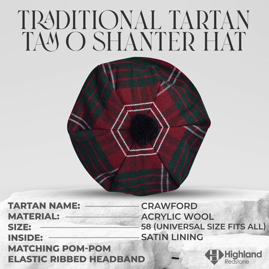 Tam O'Shanter Hat with Pompom in Crawford Tartan