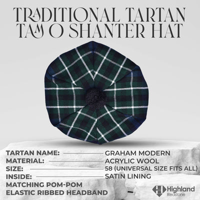 Tam O'Shanter Hat with Pompom in Graham Modern Tartan
