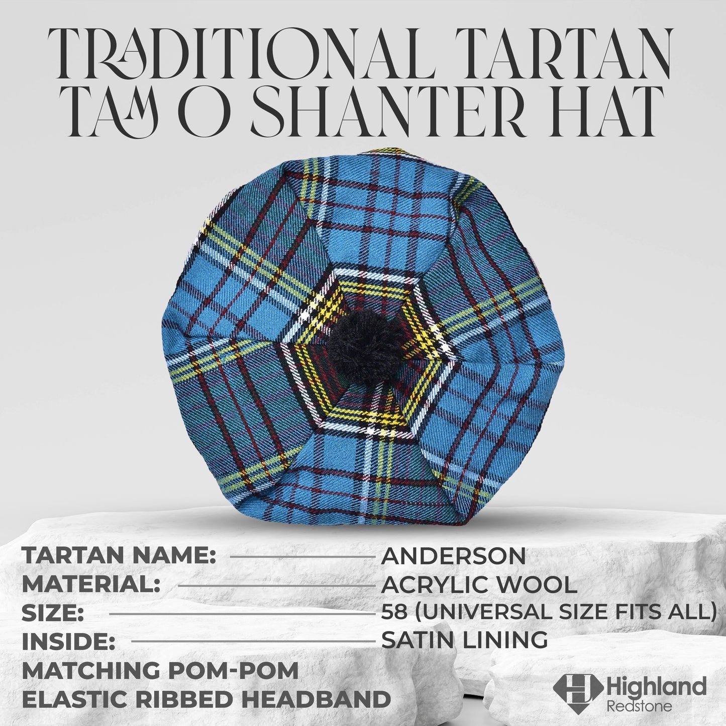 Tam O'Shanter Hat with Pompom in Anderson Tartan