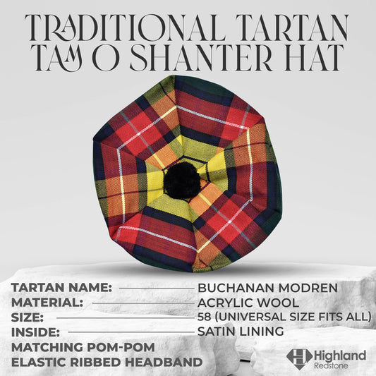 Tam O'Shanter Hat with Pompom | Buchanan Modern Tartan