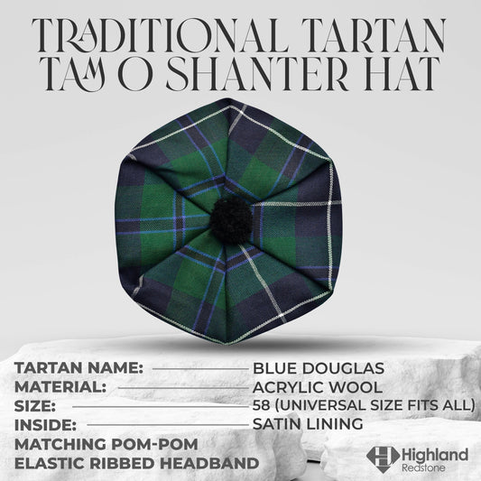 Tam O'Shanter Hat with Pompom | Blue Douglas Tartan