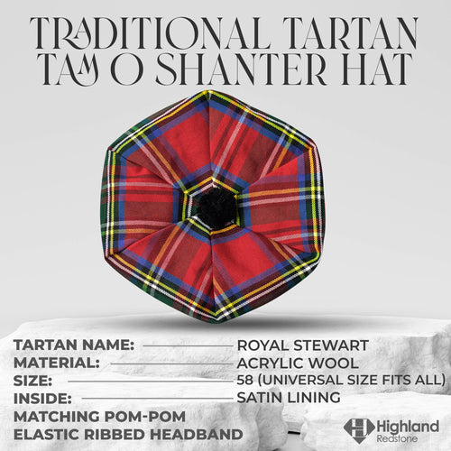 Tam O'Shanter Hat with Pompom | Royal Stewart Tartan