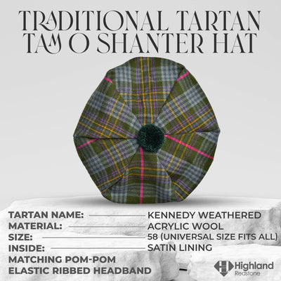 Tam O'Shanter Hat with Pompom in Kennedy Weathered Tartan