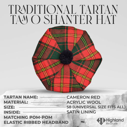 Tam O'Shanter Hat with Pompom in Cameron Red Tartan