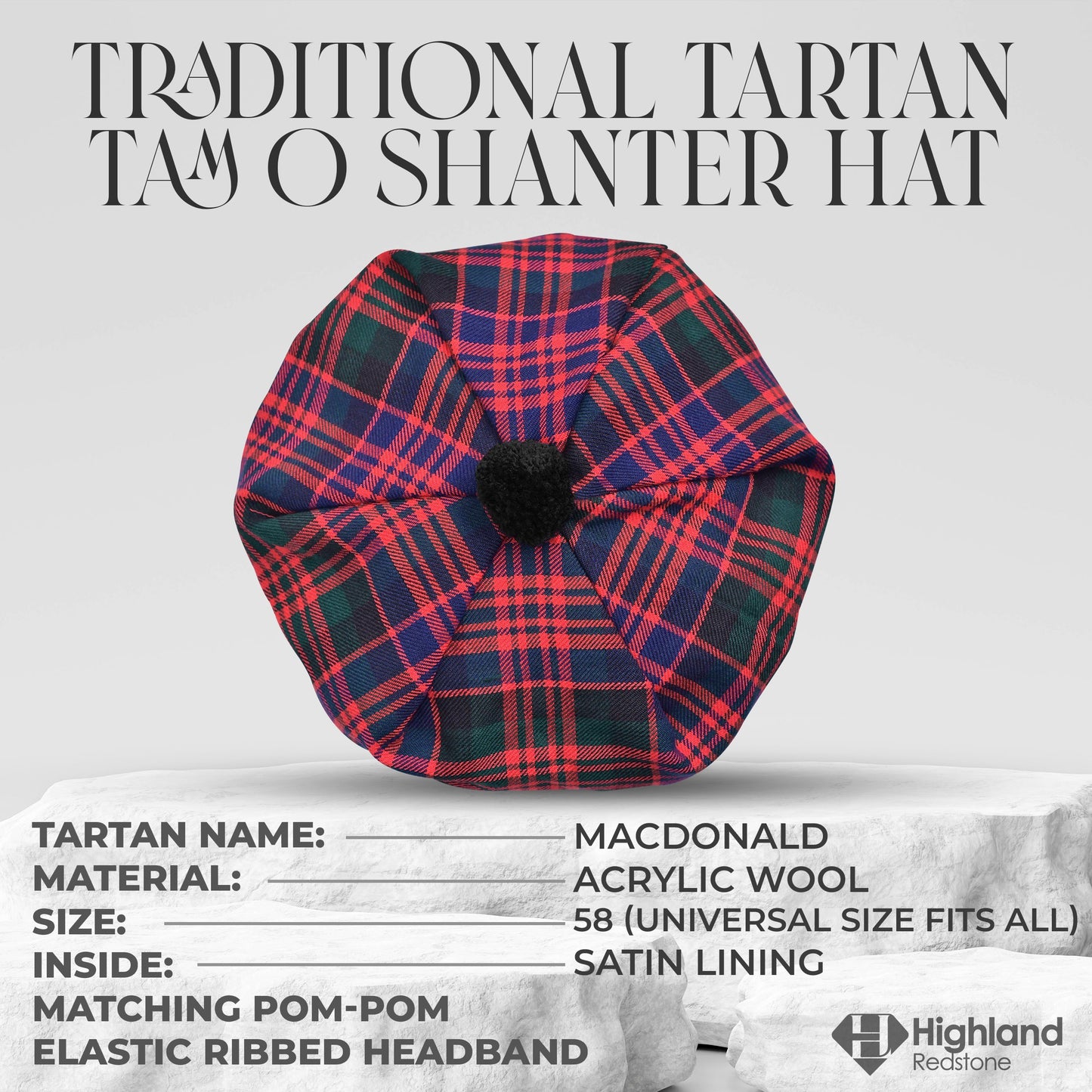Tam O'Shanter Hat with Pompom | MacDonald Tartan