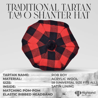 Tam O'Shanter Hat with Pompom in Rob Roy Tartan