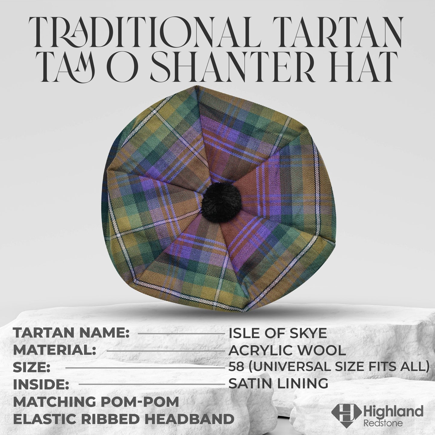 Tam O'Shanter Hat with Pompom | Isle of Skye Tartan