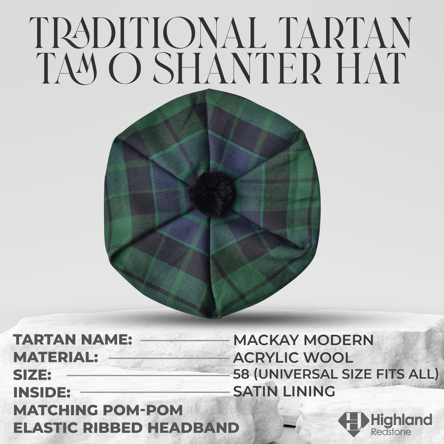 Tam O'Shanter Hat with Pompom | MacKay Modern Tartan