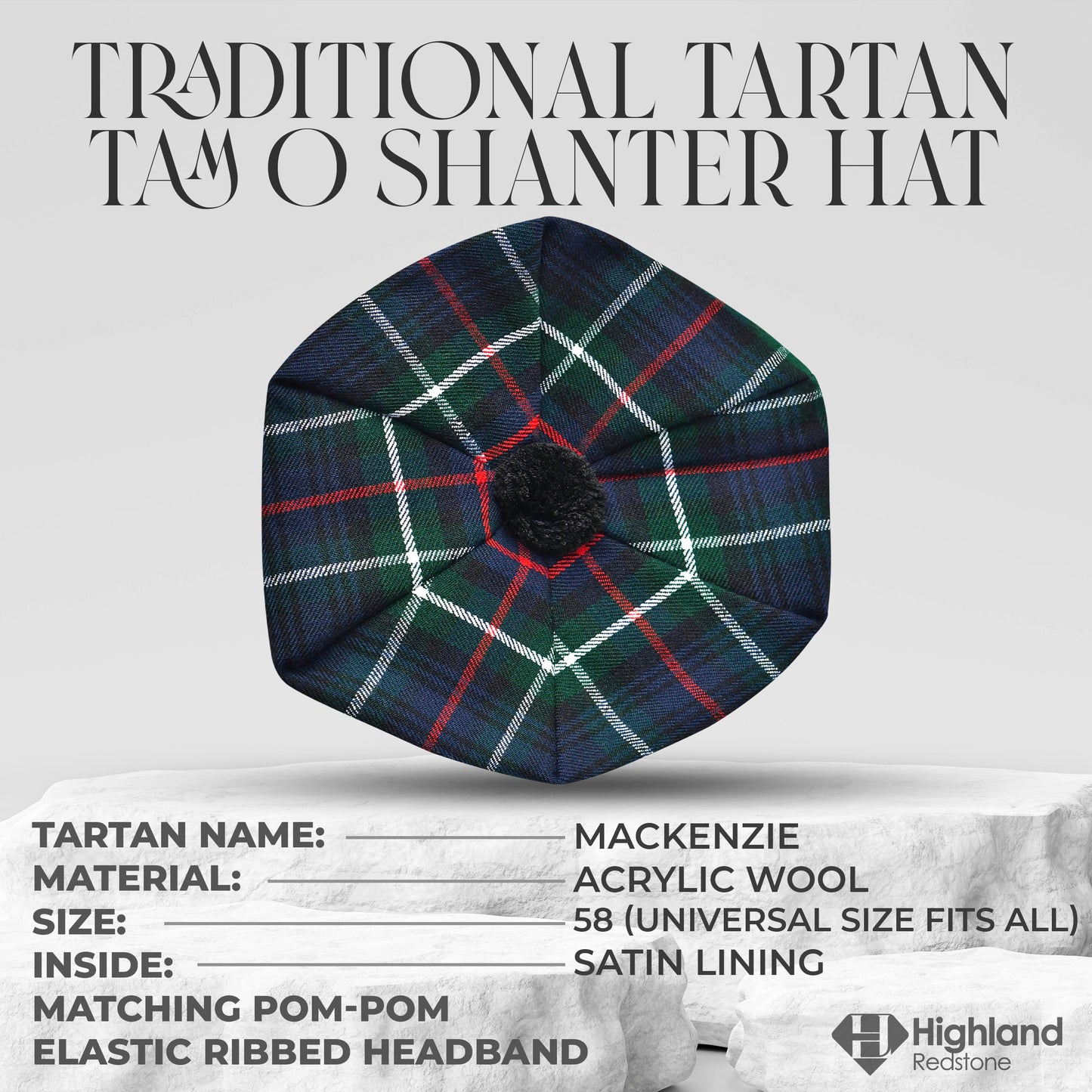 Tam O'Shanter Hat with Pompom | MacKenzie Tartan