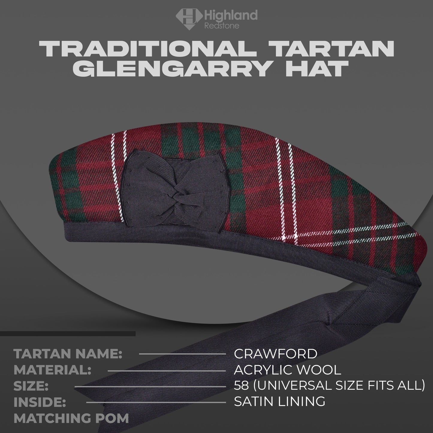 Crawford Glengarry Hat - Highland Redstone