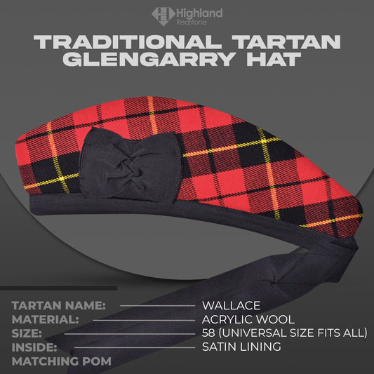 Authentic Wallace Glengarry Hat with Traditional Tartan