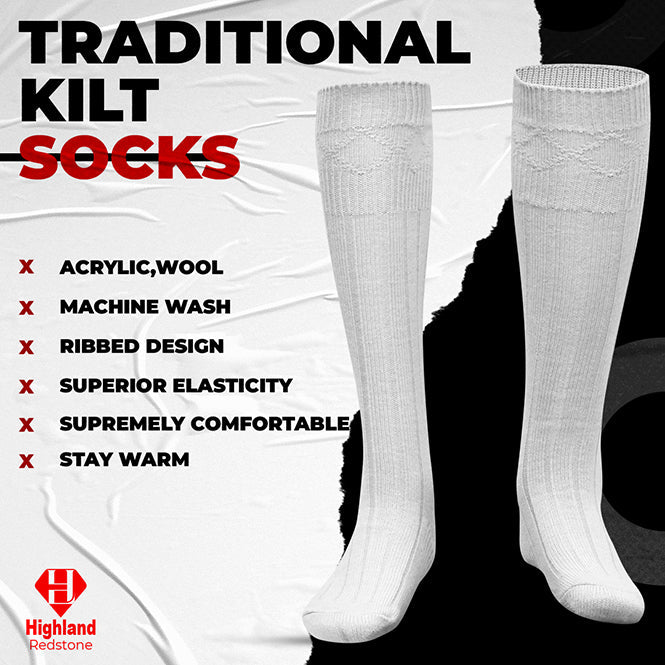 Wool Blend Kilt White Hose for Traditional Scottish Attire