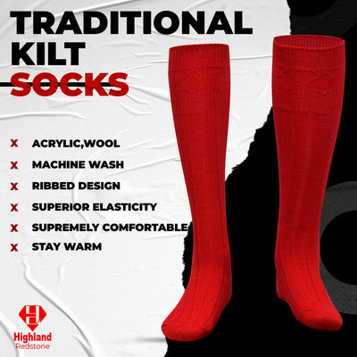 Comfortable Wool Blend Red Kilt Hose | High-Quality Kilt Socks