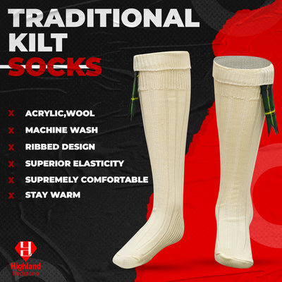 Comfortable Wool Blend Cream Kilt Hose | High-Quality Kilt Socks