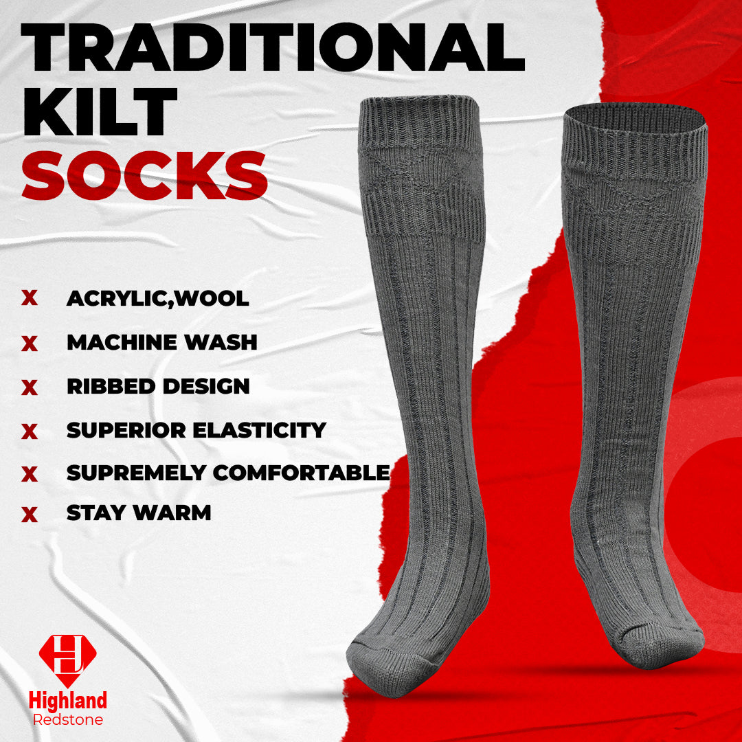 Comfortable Wool Blend Grey Kilt Hose | High-Quality Kilt Socks