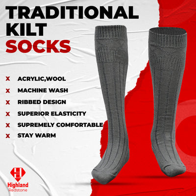 Comfortable Wool Blend Grey Kilt Hose | High-Quality Kilt Socks