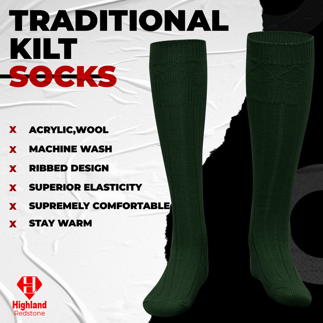 Comfortable Wool Blend Green Kilt Hose | High-Quality Kilt Socks