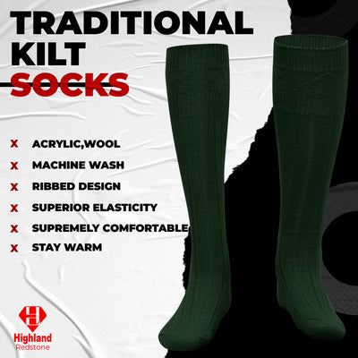 Comfortable Wool Blend Green Kilt Hose | High-Quality Kilt Socks