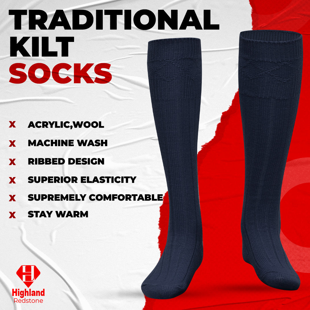 Comfortable Wool Blend Blue Kilt Hose | High-Quality Kilt Socks