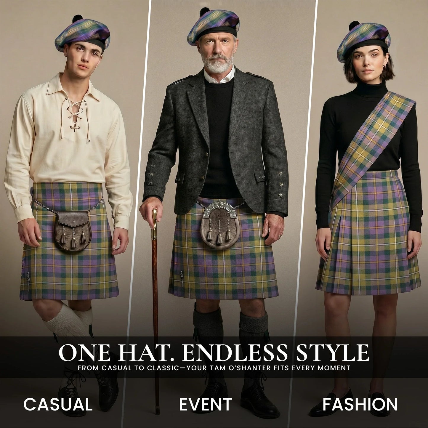 Tam O'Shanter Hat with Pompom | Isle of Skye Tartan