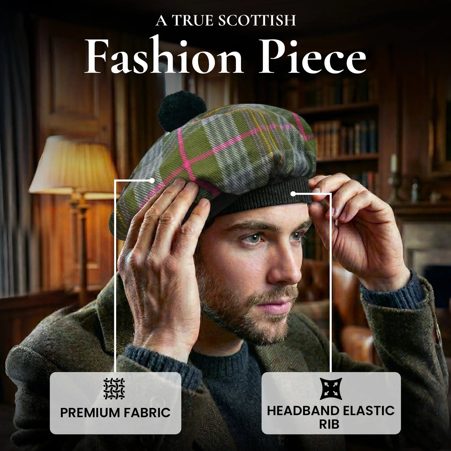 Tam O'Shanter Hat with Pompom | Kennedy Weathered Tartan