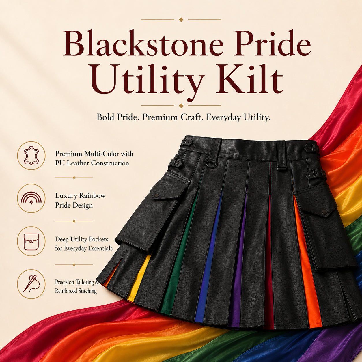 Blackstone Pride Utility Kilt | Unisex PU Leather