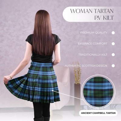Woman Plaid Kilt -  Ancient Campbell Tartan Kilt - Premium Quality & Timeless Style | Big & Tall