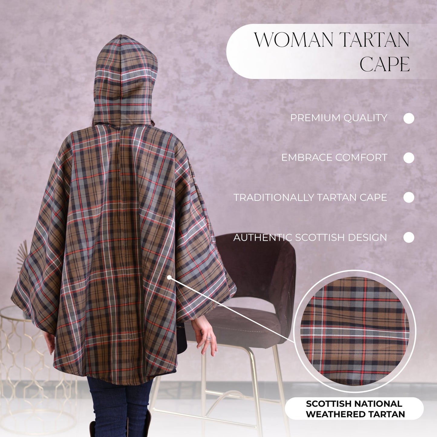 Women’s Cape in Scottish National Weathered Tartan