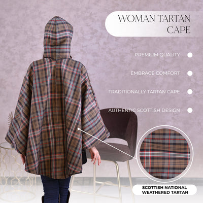 Women’s Cape in Scottish National Weathered Tartan