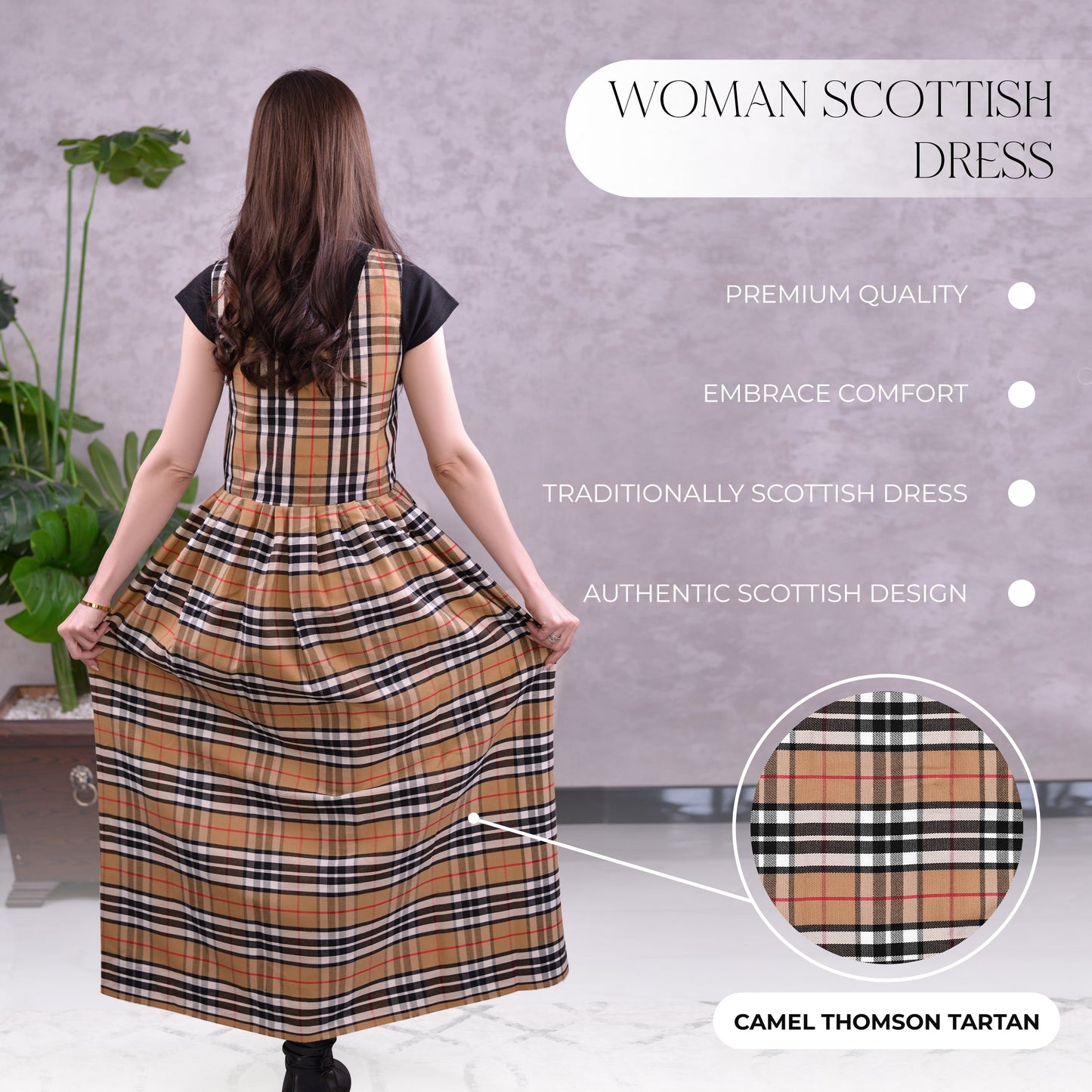 Women's Scottish Highland Dress - Long Tartan Dress | Camel Thomson