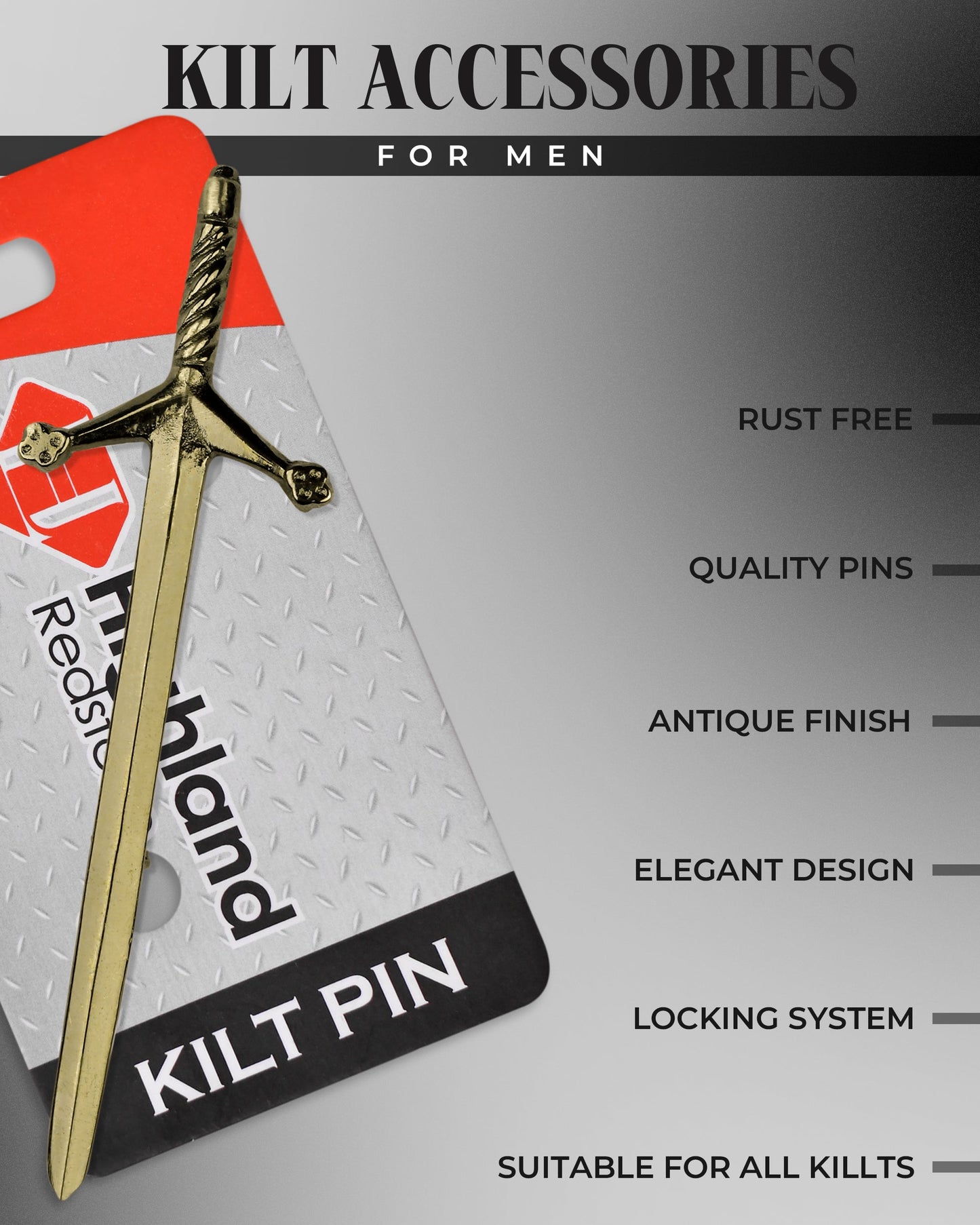 Scottish Kilt Pin for men | Pewter Sword Antique