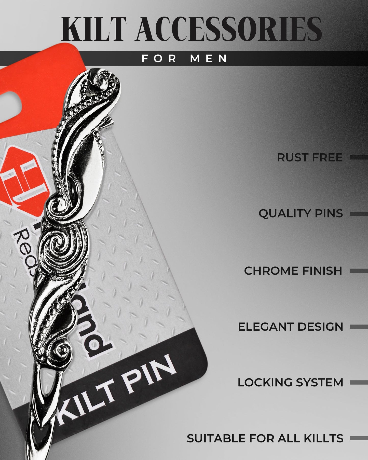 Scottish Kilt Pin for men | Swirl Pewter Chrome