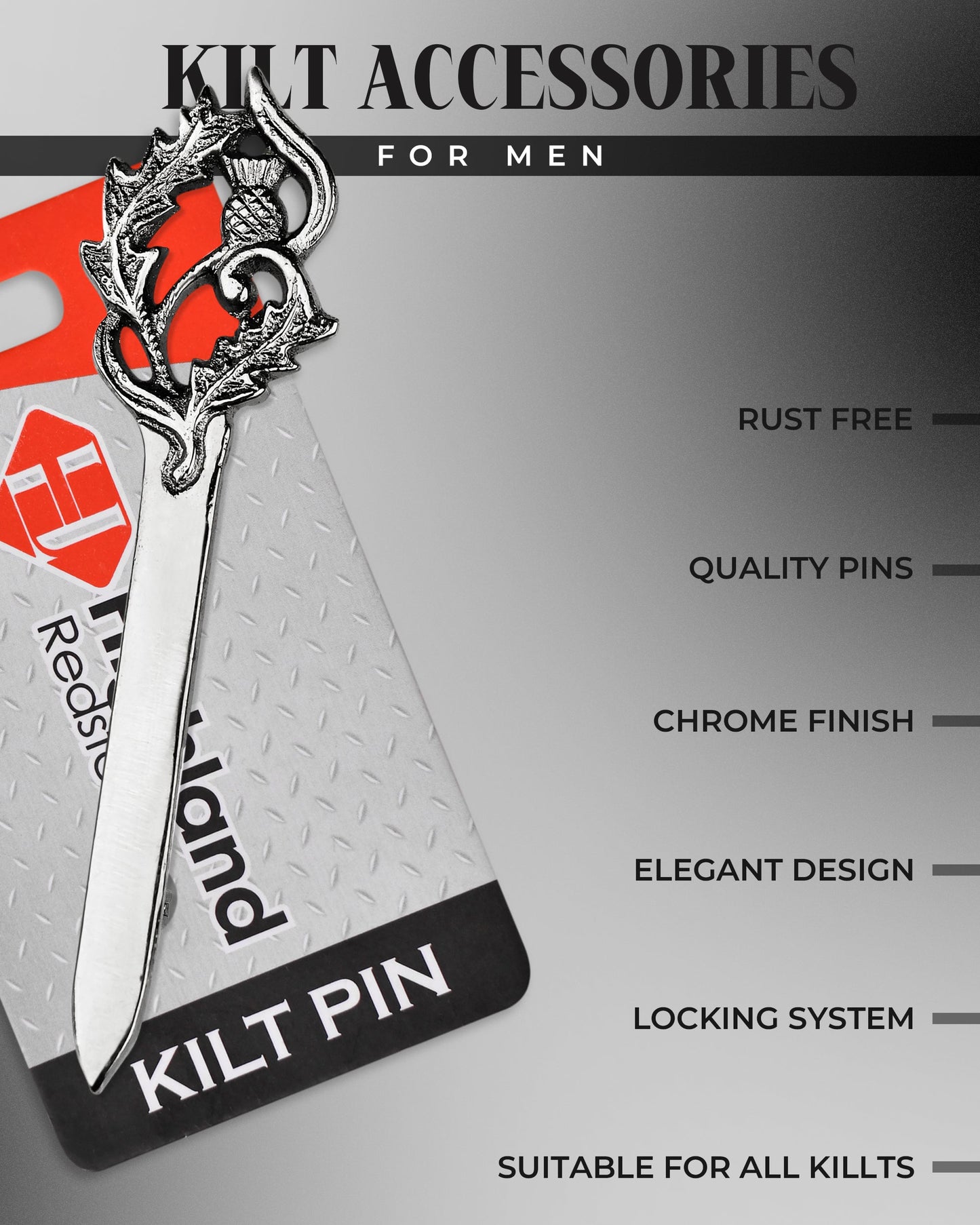 Scottish Kilt Pin for men | Thistle Sword Pewter Chrome