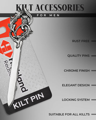 Scottish Kilt Pin for men | Thistle Sword Pewter Chrome
