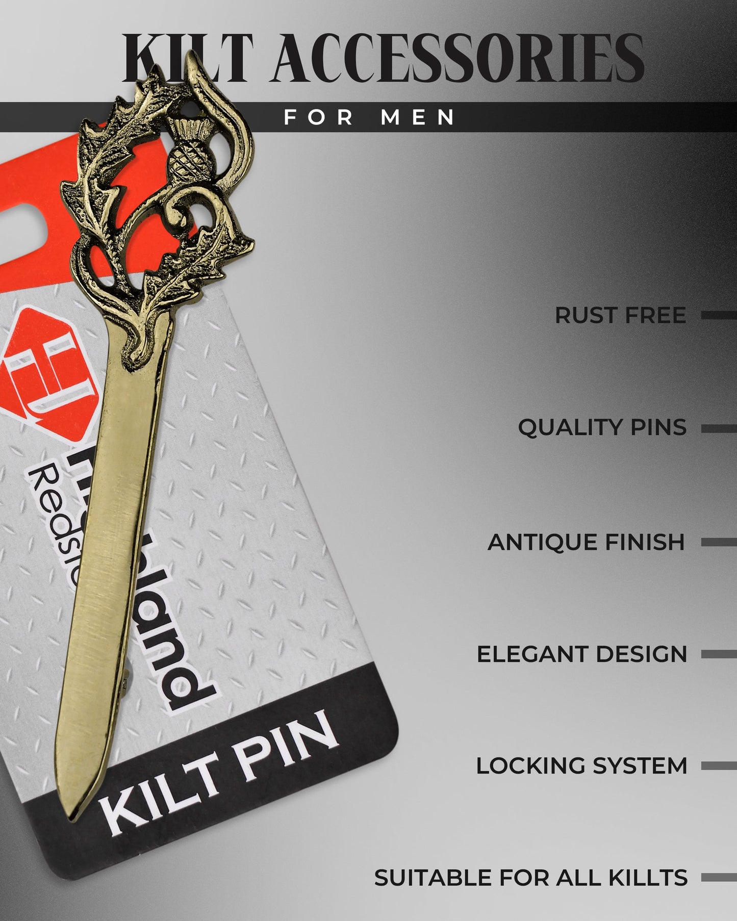 Scottish Kilt Pin for men | Thistle Sword Pewter Antique
