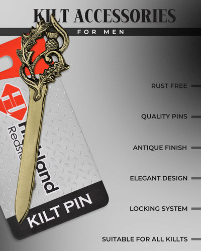 Scottish Kilt Pin for men | Thistle Sword Pewter Antique