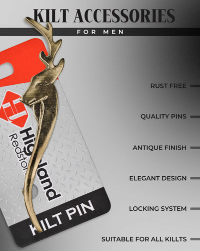 Scottish Kilt Pin for men | Stag Head Pewter Antique