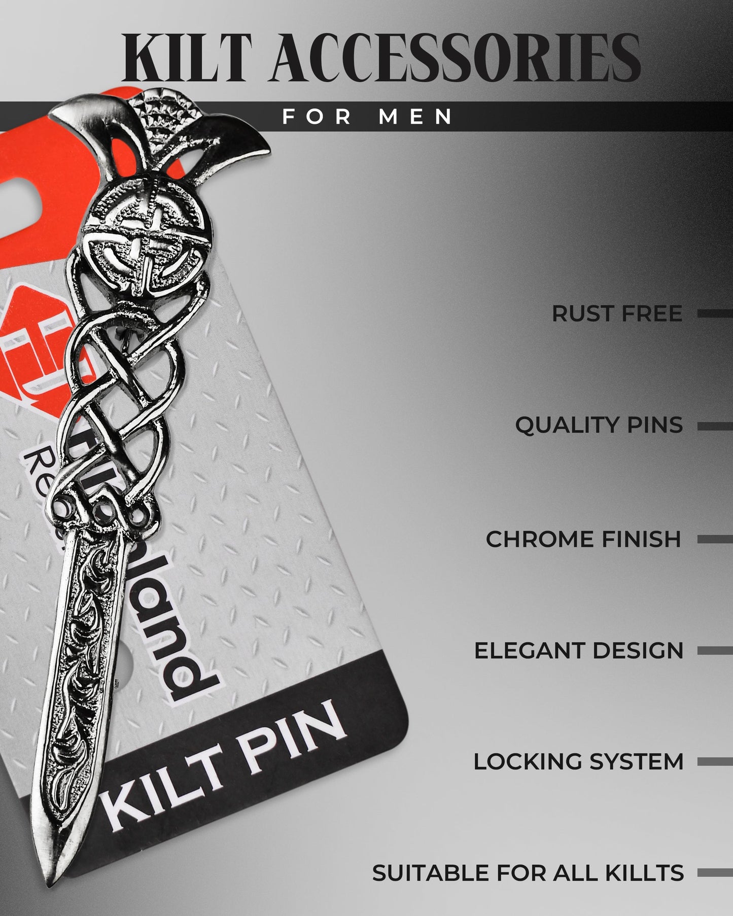 Scottish Kilt Pin for men | Gaelic Pewter Chrome