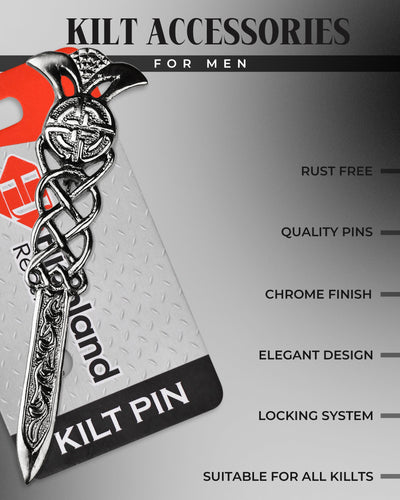Scottish Kilt Pin for men | Gaelic Pewter Chrome