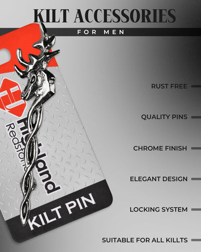 Scottish Kilt Pin for men | Vintage Stag Pewter Chrome