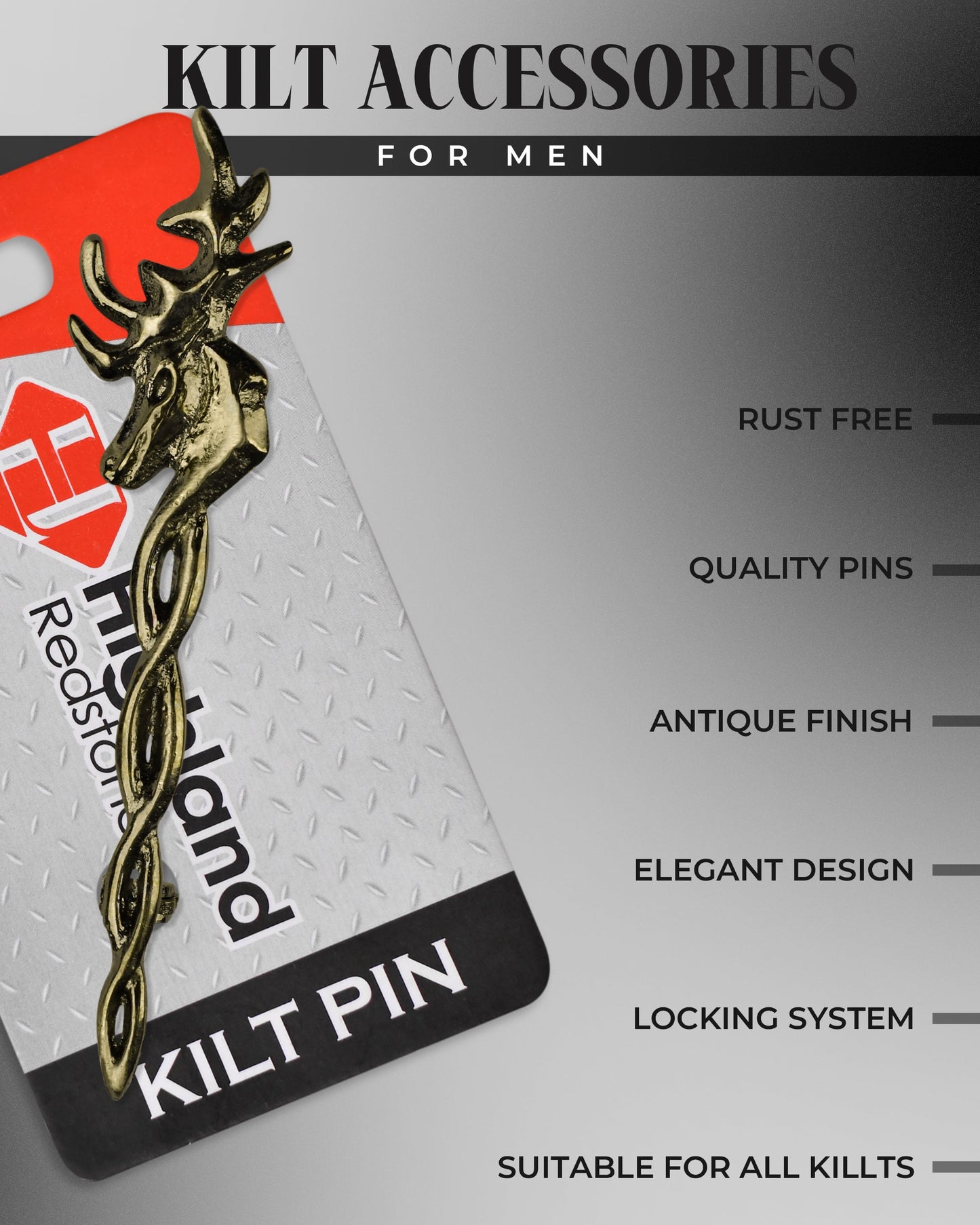 Scottish Kilt Pin for men | Vintage Stag Pewter Antique