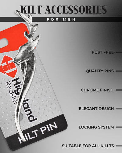 Scottish Kilt Pin for men | Stag Head Pewter Chrome