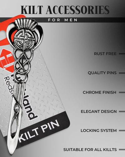 Scottish Kilt Pin for men | Celtic Thistle Pewter Chrome