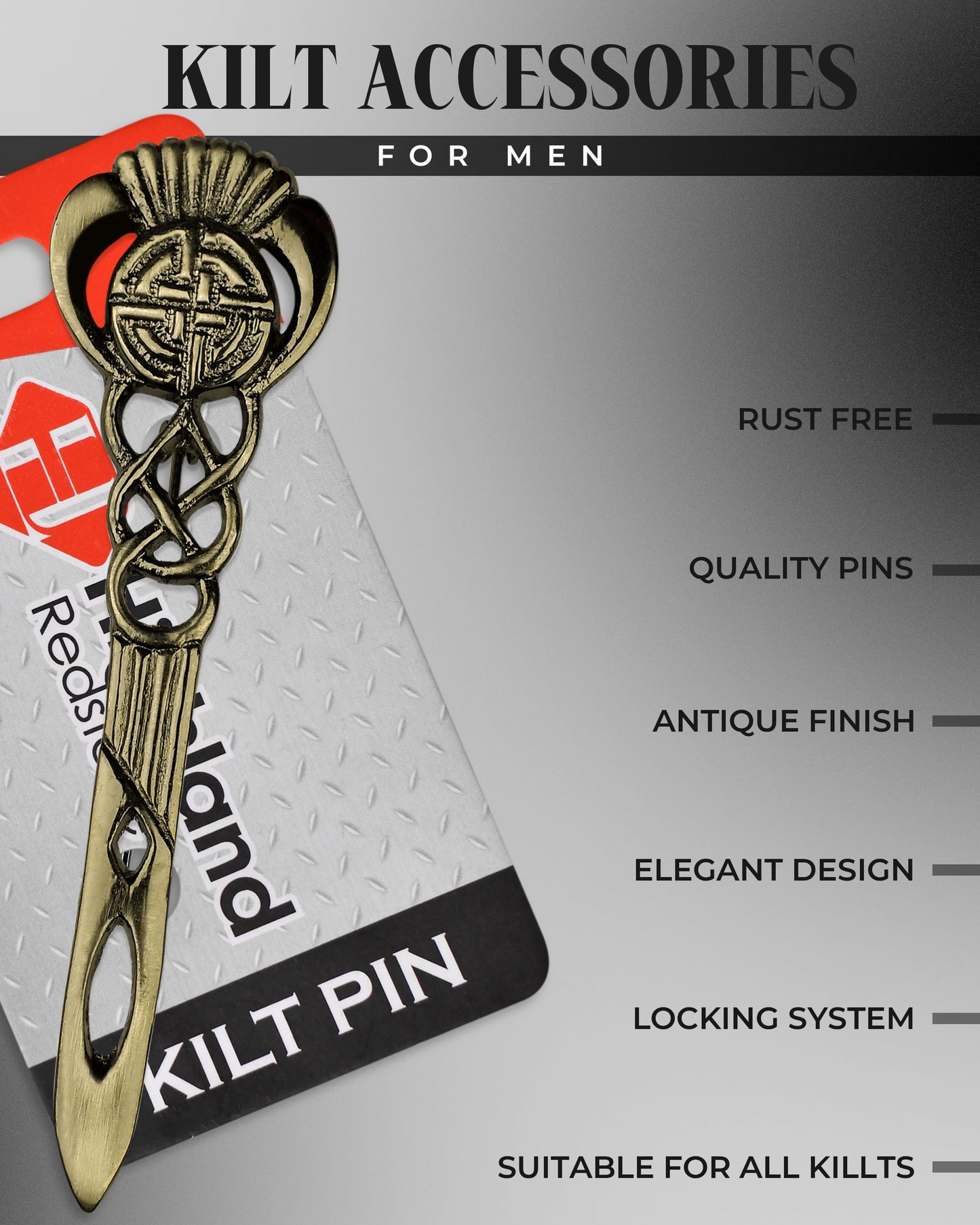 Scottish Kilt Pin for men | Celtic Thistle Pewter Antique