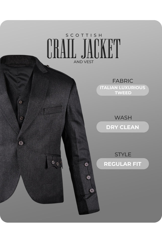 Charcoal Crail Jacket & Vest  -  Italian Tweed Wool | Scottish Formalwear
