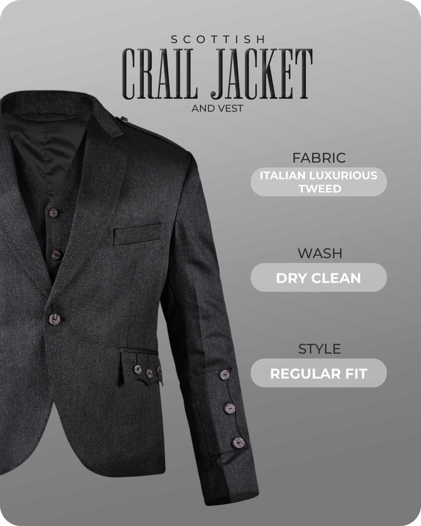 Charcoal Crail Jacket & Vest  -  Italian Tweed Wool | Scottish Formalwear