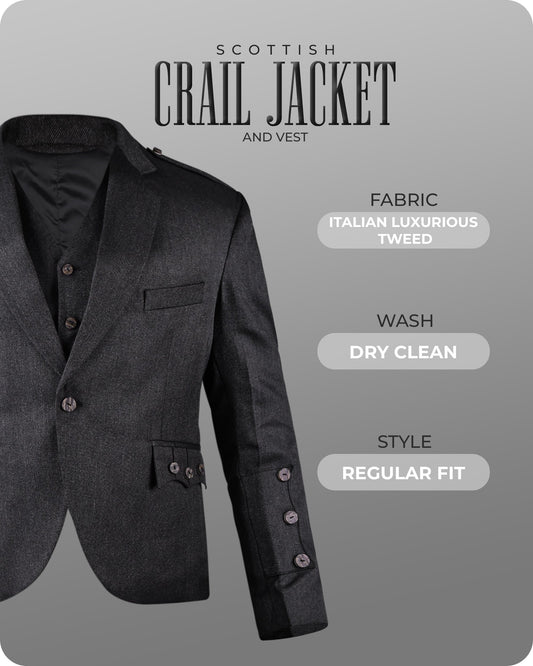 Charcoal Crail Jacket & Vest  -  Italian Tweed Wool | Scottish Formalwear