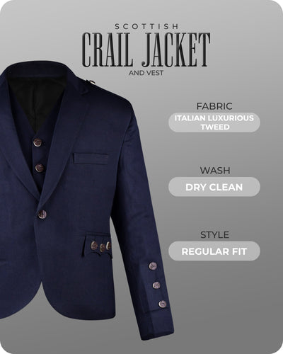 Navy Blue Crail Jacket & Vest  -  Italian Tweed Wool | Scottish Formalwear