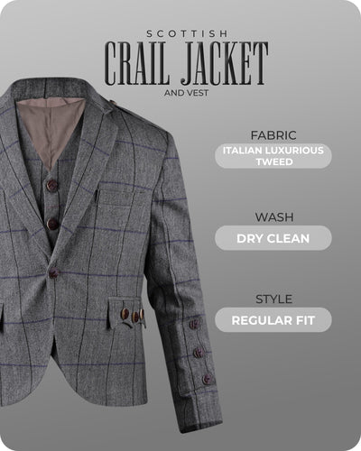 Bold Grey Crail Jacket & Vest - Red Check  -  Italian Tweed Wool | Scottish Formalwear
