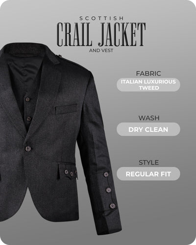 Black Crail Jacket & Vest  -  Italian Tweed Wool | Scottish Formalwear
